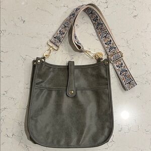 Elegant Millie Kate Gray Crossbody Bag with Patterned Strap